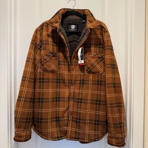 Weatherproof Brown and Orange Plaid with Sherpa lined jacket in XL